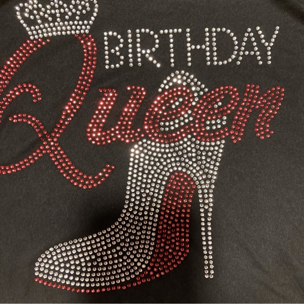 Birthday Queen Long Sleeve Black Tee with Glittery Stiletto Design - Picture 7 of 8